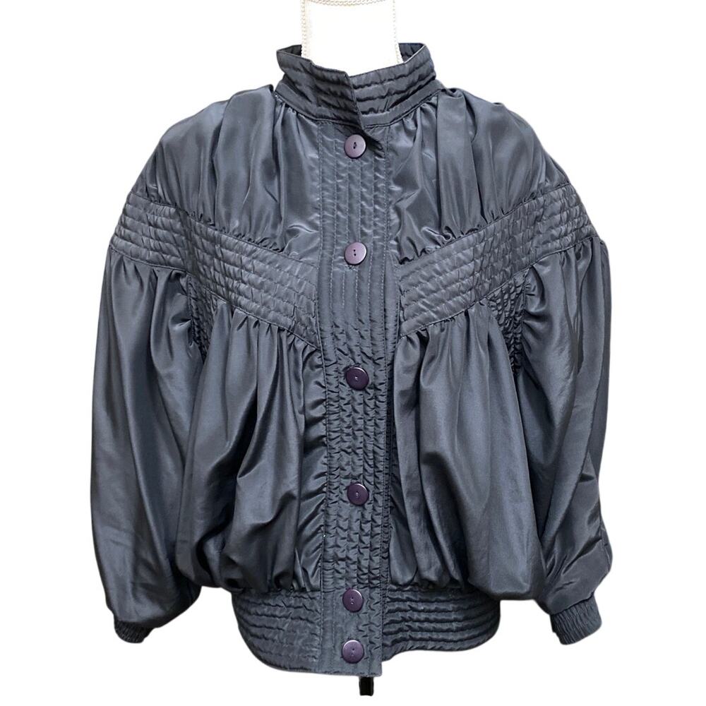 Vintage HipHop 80s 90s Vintage Streetwear Windbreaker Puff Sleeve Jacket Top 16P